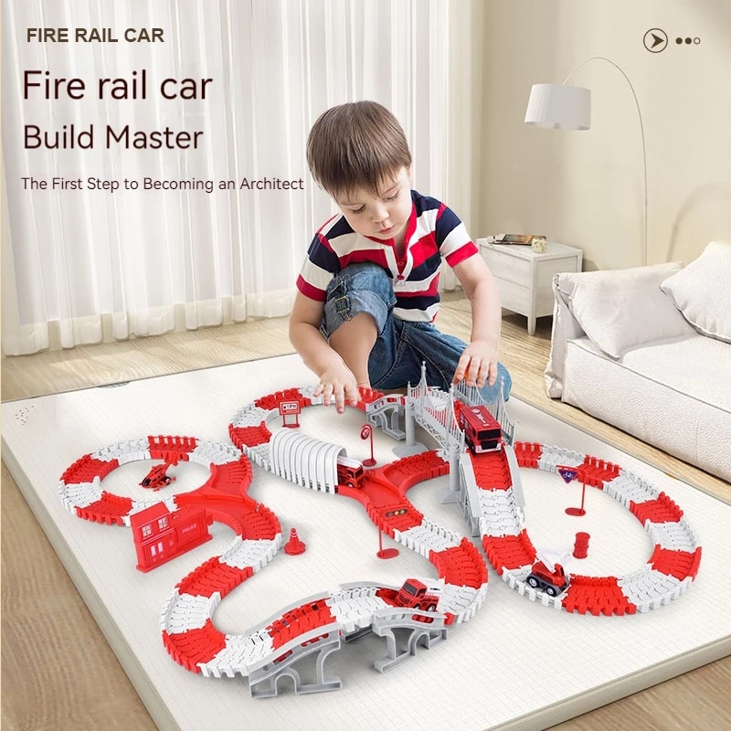 Car Accessories For Boys - Fire Engine TRACK ประกอบรถวิศวกรรม Minin รถชุดเด็กปริศนาของเล่นเด็กติดตามรถรถไฟของเล่นเด็กของขวัญวันเกิด