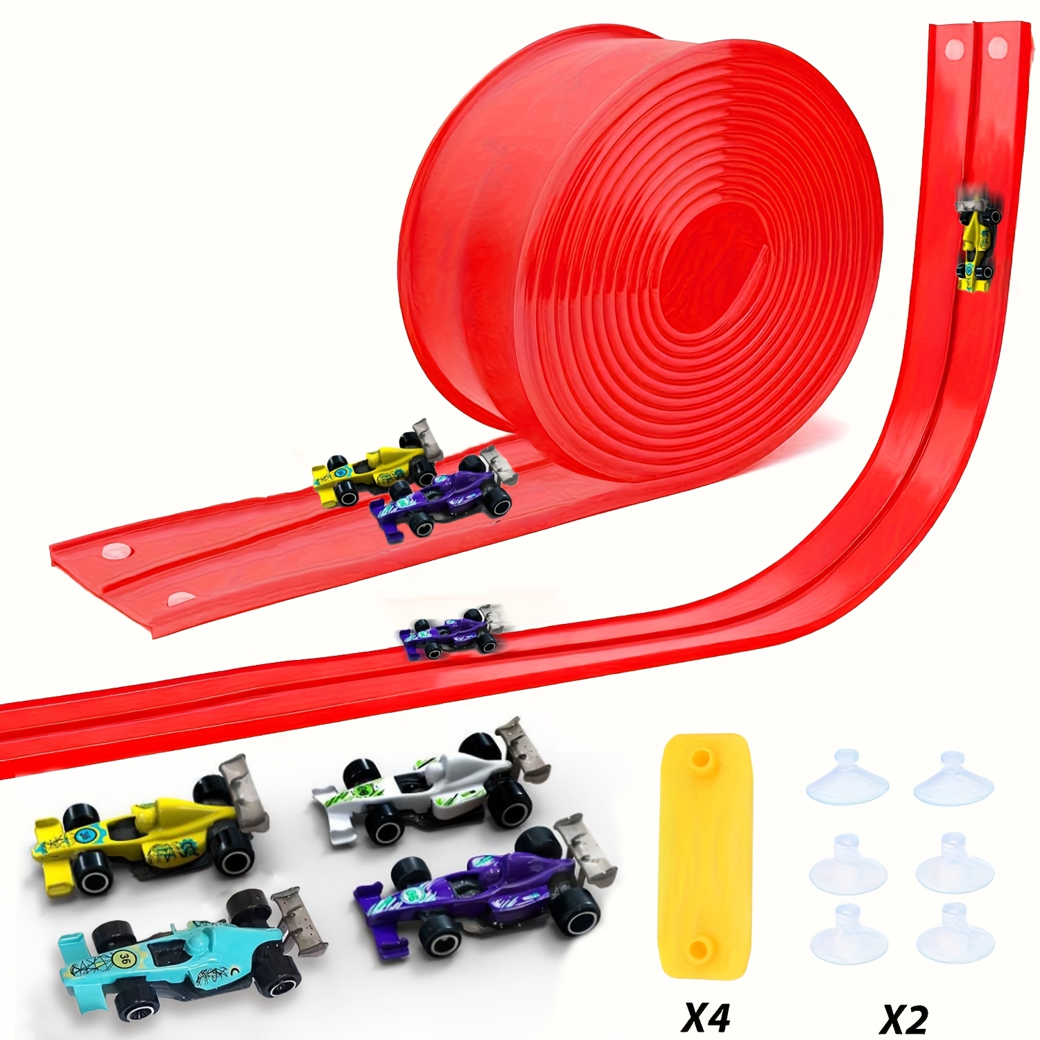 Car Accessories For Boys - ของเล่นรางแข่งรถแบบโค้งงอได้ 4 เมตร ชุดรางแข่งรถ DIY พร้อมรถแข่งไดแคสต์