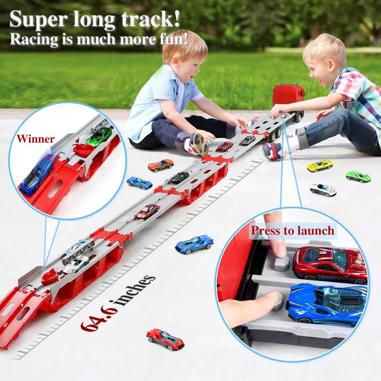 Car Accessories For Boys - ชุดของเล่นรถบรรทุกพับได้พร้อมรางดีดและรถขนาดเล็ก ของเล่นรถบรรทุกขนส่งสำหรับเด็กผู้ชาย