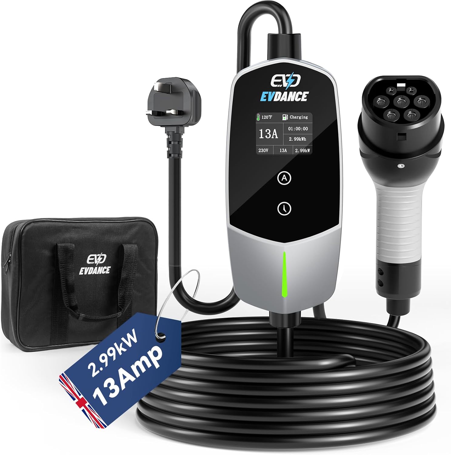 Car Accessories Uk - เครื่องชาร์จรถยนต์ไฟฟ้าแบบพกพา EVDANCE ชนิดที่ 2 ปลั๊กแบบ UK